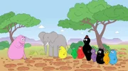 L-R: Barbapapa, Boris, Barbazoo, Barbalala, Barbabravo, Barbamama, Barbabelle, Barbabo, Barbasophie, Barbabright