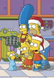 (16. Staffel) - Die chaotische Familie Simpson: Marge (hinten l.), Homer (hinten r.), Lisa (vorne M.), Bart (vorne r.), Maggie (vorne l.) ...