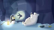Selbst ein märchenhaftes Schattenspiel von Pinguin Lissy kann den Eisbären Grumpel nicht richtig ermüden. Er ist zwar total erschöpft, aber der letzte Kick zum endgültigen Einschlafen gelingt ihm doch nicht.