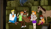 L-R:   Fred Jones, Shaggy Rogers, Scooby-Doo, Daphne Blake , Velma Dinkley
