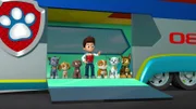 L-R: Rocky, Skye, Zuma, Ryder, Rubble, Marshall, Chase