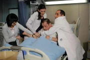 Dr. Park (Charlyne Yi, li.), Dr. Adams (Odette Annable) und Dr. Taub (Peter Jacobson, re.) versuchen den Patienten Oliver (James LeGros), der komplett durchzudrehen droht, unter Kontrolle zu bekommen...