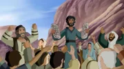 Moses erhält auf dem Gipfel des Berges Sinai die Gesetzestafeln mit den Zehn Geboten.