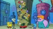 SpongeBob (l.), Squidward (2.v.l.)