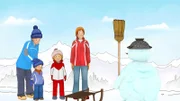 Endlich kann Conni mit ihrer Familie einen großen Schneemann bauen.