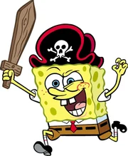 SpongeBob hat sich als Pirat verkleidet. Er möchte seine Freunde mit diesem Kostüm erschrecken.