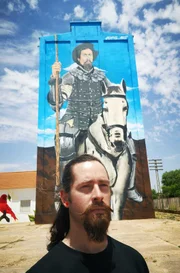 Mario Fernández, der seit drei Jahren Turnierkämpfer ist, stand Modell für ein Wandgemälde von Don Quijote.