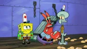 L-R: SpongeBob SquarePants, Mr. Krabs, Squidward