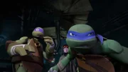 L-R: Donatello, April, Leonardo