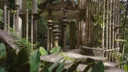 Bildunterschrift: Ein magischer Garten von architektonischer Schönheit, verborgen im zentralmexikanischen Dschungel. Die Säulen und Treppen erinnern an eine verlassene Fantasiewelt.