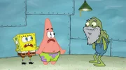 L-R: SpongeBob, Patrick, Old Man Jenkins Jr.