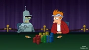 Sehr zum Leidwesen Benders (l.) kann Fry (r.) mit seiner neuen Fähigkeit das Pokerturnier dominieren ...