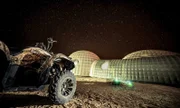 Nachtimpression aus dem Wüstencamp, in dem Wissenschaftler eine Mars-Mission simulieren.