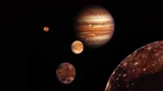 Die Galileischen Monde Io, Europa, Ganymed und Kallisto sind die vier größten der 79 bekannten Satelliten des Planeten Jupiter.