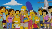 Ein Familienurlaub der besonderen Art: Homer (vorne 2.v.l.), Marge (vorne 2.v.r.), Bart (vorne r.), Lisa (vorne l.) und Maggie (vorne M.) ...
