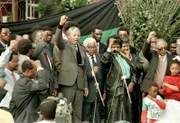 Nelson Mandela after his release, February 11, 1990, civil rights speech, with his wife
