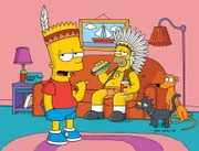 Da Bart (l.) bei einem Jugendgruppenwettbewerb zu den Verlieren gehört, lässt er sich gemeinsam mit Vater Homer (r.) etwas einfallen ...