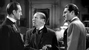 v.li.: Sherlock Holmes (Basil Rathbone), Inspector Bristol (E.E. Clive), Jerrold Hunter (Alan Marshal)