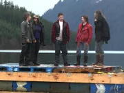 L-R: Matt Brown, Bird Brown, Gabe Brown, Bear Brown and Bam Brown standing on the completed barge.