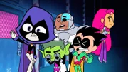 v.li.: Raven, Beast Boy, Cyborg, Robin, Starfire