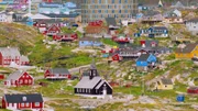 Das Städtchen Ilullissat in Grönland, Ort des Unesco-Welt-Naturerbes „Eisfjord“, an der Mündung des Jakobshavn-Gletschers gelegen.