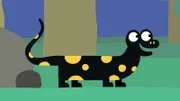 Guetnachtgschichtli Animanimals − De Füürsalamander Staffel 1  Folge 6 Der Feuersalamander entdeckt in der Ferne einen Leoparden und meint, er und der Leopard seien gleich gross. 2023  Copyright: SRF/Meta Media Entertainment