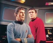 L-R: Spock (Leonard Nimoy) and Scotty (James Doohan)