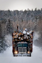 A logging truck with 275,000 pounds of timber on the Golden Road at the Pelletier's vast logging operation in Northern Maine.