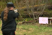 Noah Brown practices target shooting in Browntown.