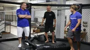 Urijah shows the guys some martial arts moves.