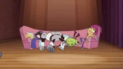 v.li.: Raven, Cyborg, Beast Boy, Starfire