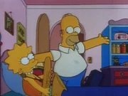 Homer zeigt Lisa, wie fit er nach der Operation wieder ist.
