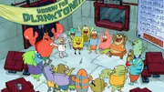 Larry, Sandy, SpongeBob, Plankton, Patrick, Bubble Bass