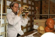 Bioarchäologin Dr. Vera Tiesler bei der Untersuchung von Knochen.