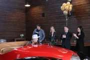 Chad Hiltz revealing finished car to Mike & Jocelyn Lightfoot. Jolene MacIntyre and Alex Gould also pictured.