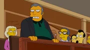 Homer ist geschockt, als er entdeckt, dass sein Bowling-Teamkollege Dan Gillick für Fat Tony (stehend) und die Mafia arbeitet ...
