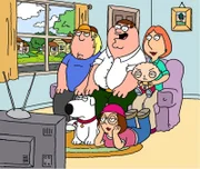 (5. Staffel) - (v.l.n.r.) Die Mittelklasse-Familie: Chris, Brian, Peter, Meg, Stewie und Lois Griffin sind eine fernsehbesessene Familie.