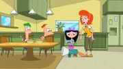 (l.-r.) Ferb, Phineas, Isabella und Mutter