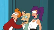 L-R: Fry, Professor Farnsworth, Leela
