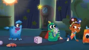 Super-Monster und Super-Willie verfolgen das fiese Alien Esme mit den gestohlenen Juwelen.