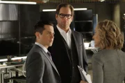 Pictured L-R: Freddy Rodriguez as Benny Colón, Michael Weatherly as Dr. Jason Bull, and Geneva Carr as Marissa Morgan