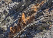 Detailaufnahme von alpinen Felsformationen rund um das Stubaital in Österreich.