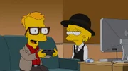 Bart (l.) erzählt Lisa (r.) im Woody-Allen-Stil aus dem Film "Der Stadtneurotiker" seine Liebesgeschichte mit Mary ...