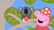 Peppa Wutz denkt, der Koala-Bär im Baum wäre ein Teddy-Bär.