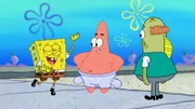 L-R: SpongeBob, Patrick, Glove World! owner