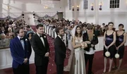 BONES: Hodgins (TJ Thyne, third from L) and Angela (MIchaela Conlin,C) with their wedding party as they are about to exchange wedding vows in the BONES season finale episode "Stargazer in a Puddle"