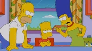 Bart (M.) hat sich in den Kopf gesetzt, mit Grampa in den Ring zu steigen. Homer (l.) und Marge (r.) versuchen alles, um ihn davon abzuhalten ...