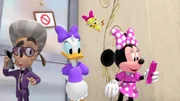 In the middle:  Daisy Duck, first on the right:  Minnie Mouse