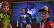 Beim Schauen der neuen Captain Muscles DVD ist der Filmheld aus der Leinwand herausgetreten und beobachtet nun zusammen mit Peter, Michael und John, dass sich Sienna in den Fantasiebaum geschlichen hat.