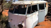 Kombi before – where it was found – red dirt – front view - right hand angle.
